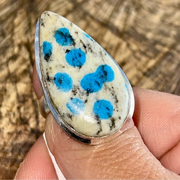 Raindrop K2 Jasper in Azurite Granite Ring Size 8 - Picture 2 of 7